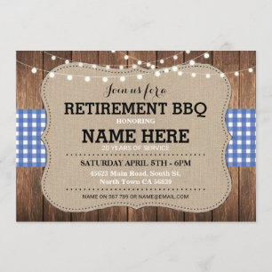 Retirement Invite BBQ Retired Party Blue Gingham