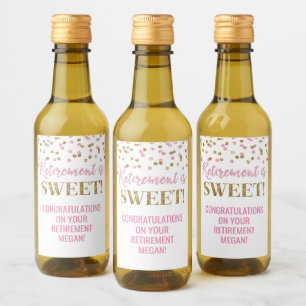 Retirement is Sweet Pink Gold Confetti Wine Label