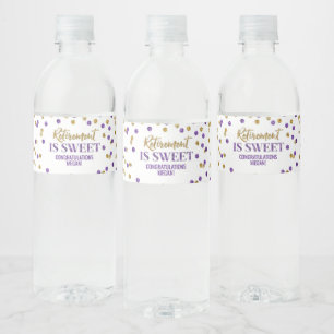 Retirement is sweet Purple Gold Confetti Water Bottle Label