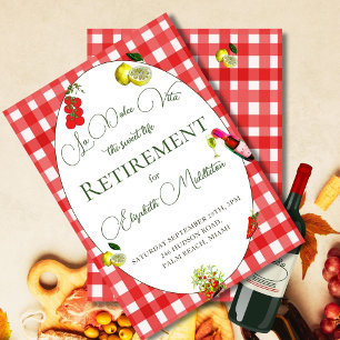  Retirement La Dolce Vita Red Chequered Lemon  Invitation