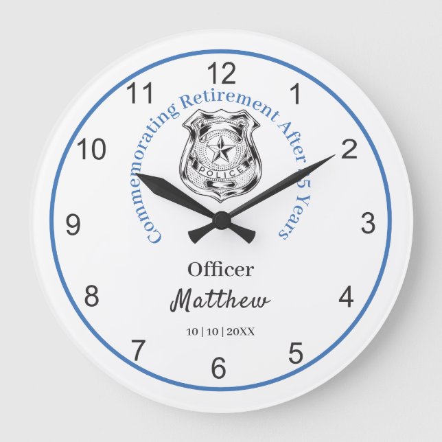 Retirement Law Enforcement Keepsake Thin Blue Line Large Clock (Front)