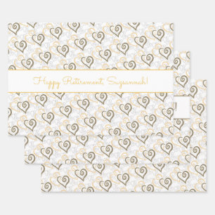 Retirement Linked Heart Pattern Custom Wrapping Paper Sheet