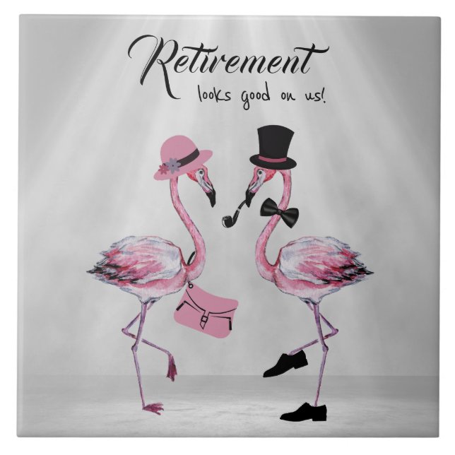 Retirement looks good on us! Chic Classy Flamingo Ceramic Tile (Front)