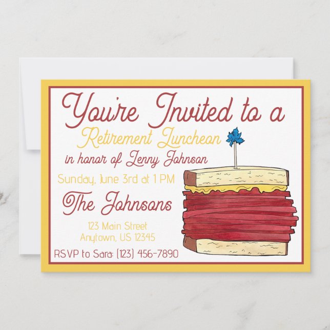 Retirement Luncheon Lunch Pastrami Sandwich Deli Invitation (Front)