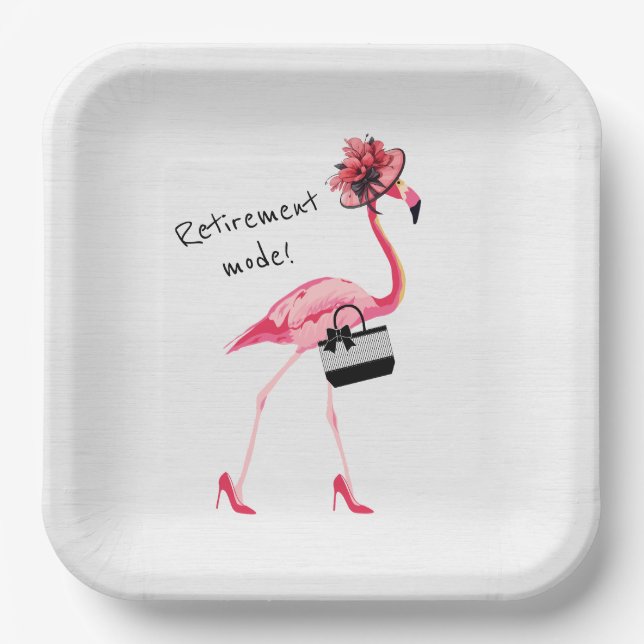 Retirement Mode! Chic Classy Pink Flamingo Paper Plate (Front)