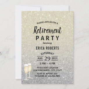Retirement Modern Ivory & Silver Glitter Invitation