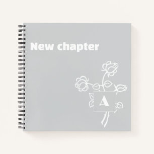 Retirement monogram watercolor rose blue white notebook