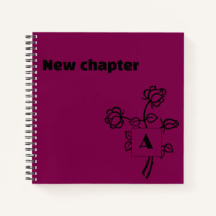 Retirement monogram watercolor rose red black notebook