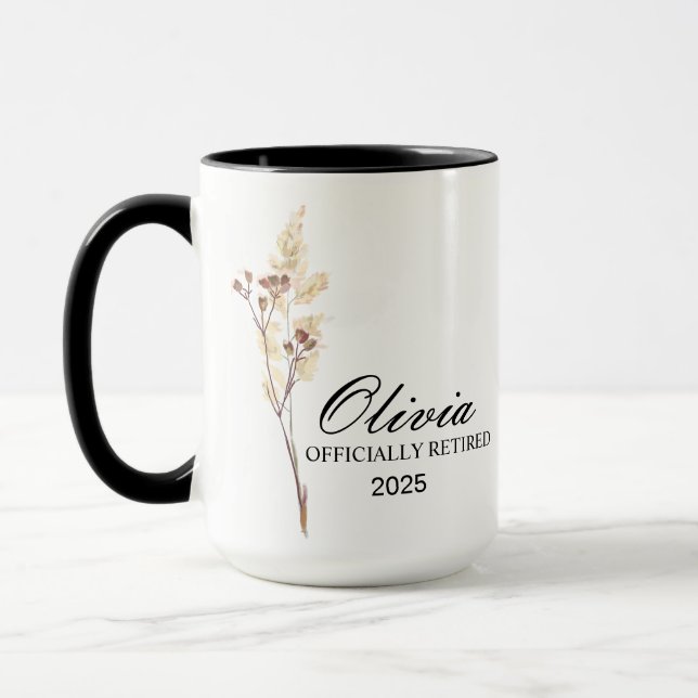 Retirement Mug, Personalised Happy Retirement Cup, Mug (Left)