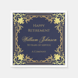 Retirement Navy Blue Elegant Script Faux Gold Foil Napkin