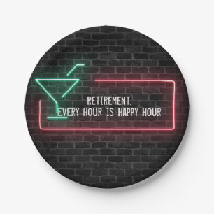 Retirement neon marquee sign on brick paper plate