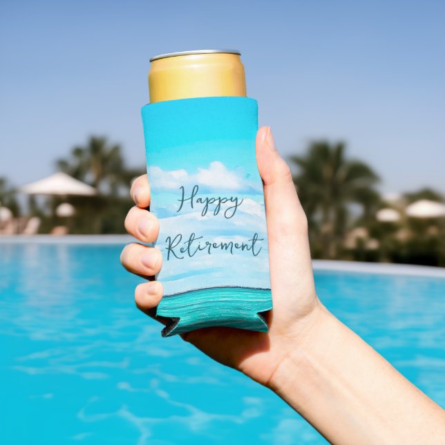 Retirement Ocean Sky Blue Momento Modern Seltzer Can Cooler (In Situ Pool)