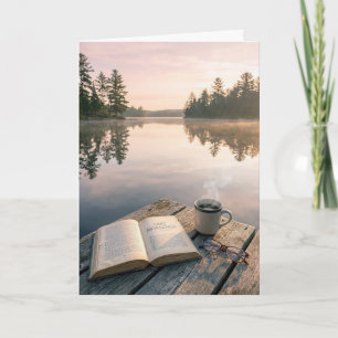 Retirement Open Book With Coffee On a Lake Dock Card