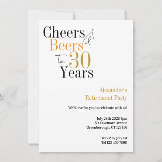 Retirement Party 30 Years Cheers and Beers Minimal Invitation
