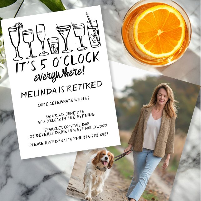 RETIREMENT PARTY 5PM EVERYWHERE Cocktail Drinks Invitation (RETIREMENT PARTY 5PM EVERYWHERE Cocktail Drinks Funny Photo Invitation
)