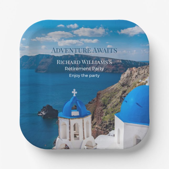 Retirement Party Adventure Awaits Greece Medit Paper Plate (Front)