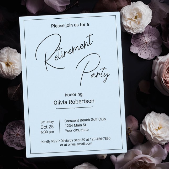 Retirement Party Black And Ice Blue Minimalist Invitation (Creator Uploaded)