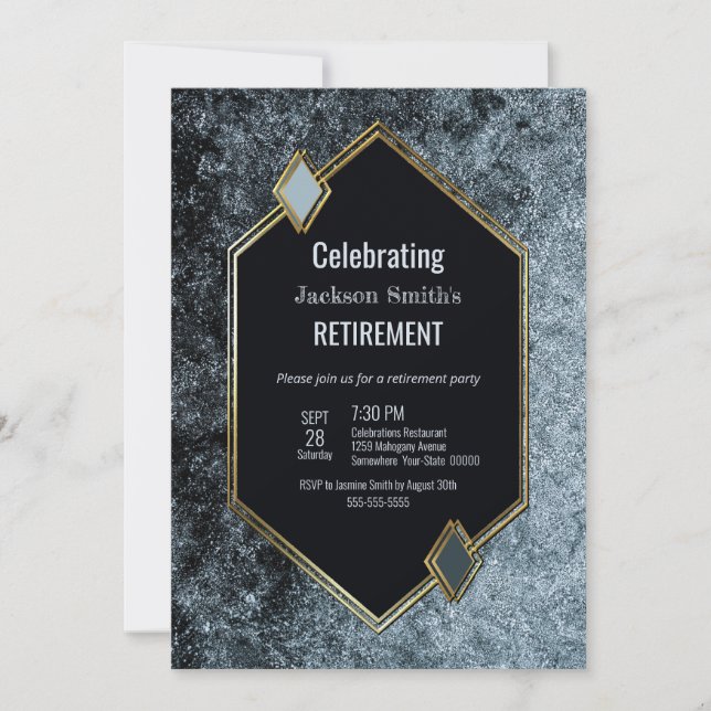 Retirement Party Black and Silver Gold Frame Invitation (Front)