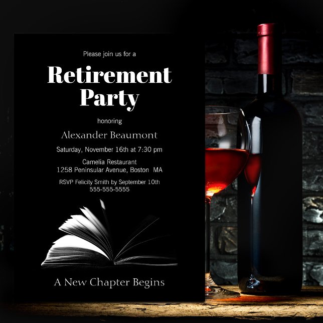 Retirement Party Black and White New Chapter Invitation (Creator Uploaded)