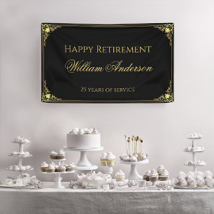 Retirement Party Black Gold Vintage Elegant Script Banner