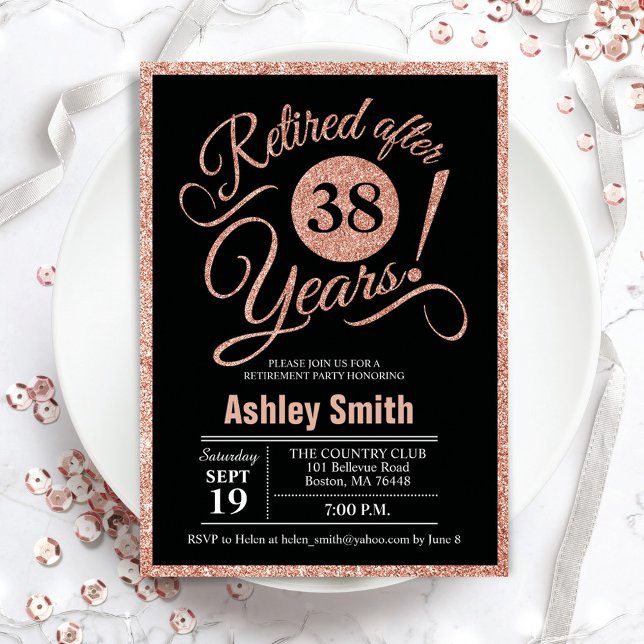 Retirement Party - Black Rose Gold Invitation (Creator Uploaded)