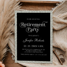 Retirement Party Black White Glittery Typography