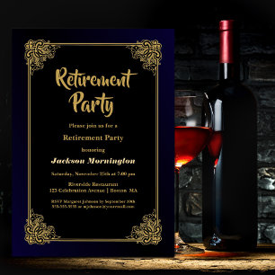 Retirement Party Black with Gold Frame Invitation