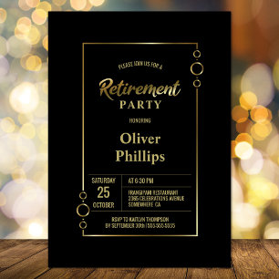 Retirement Party Black with Gold Frame Party Invitation