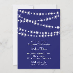 Retirement Party Blue Twinkle Lights Invitation