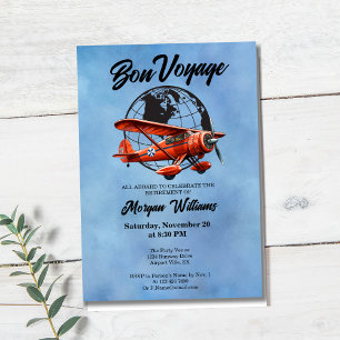 Retirement Party Bon Voyage Travel Globe Plane Invitation