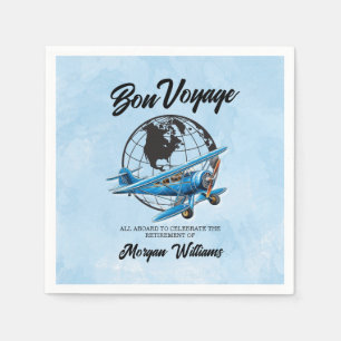 Retirement Party Bon Voyage Travel Globe Plane Napkin