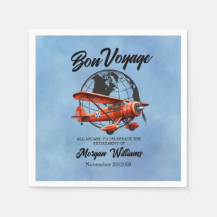 Retirement Party Bon Voyage Travel Globe Plane  Napkin