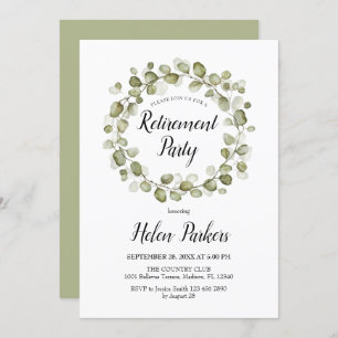 Retirement Party Botanical Foliage Wreath Invitation