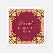 Retirement Party Burgundy Faux Gold Elegant Script