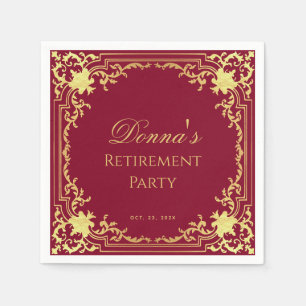 Retirement Party Burgundy Faux Gold Elegant Script Napkin