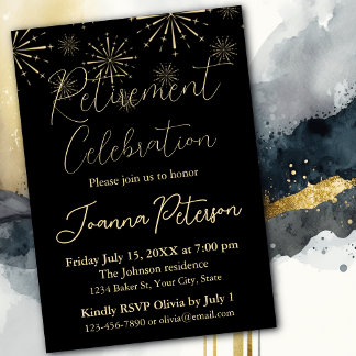 Retirement Party Celebration Black And Gold Invitation