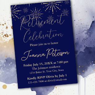 Retirement Party Celebration Navy And Gold Invitation