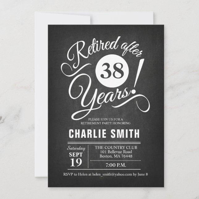Retirement Party - Chalkboard Black White Invitation (Front)