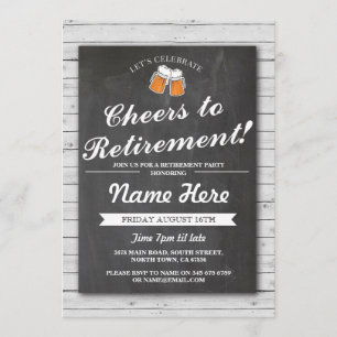 Retirement Party Cheers Beers Gray Wood Invitation
