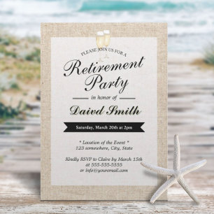 Retirement Party Cheers Rustic Burlap Invitation