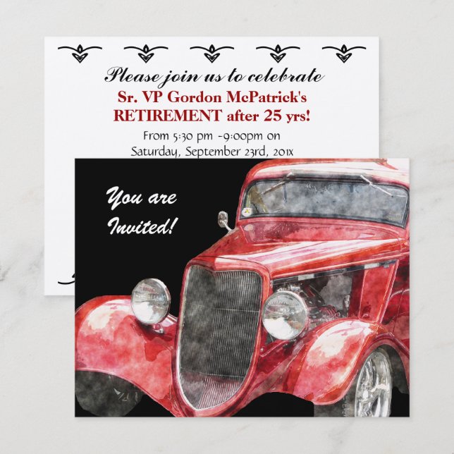 Retirement Party Classic Hotrod Collector Car Invitation (Front/Back)