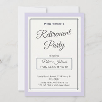 Retirement Party Classic Pale Purple And Cream Invitation