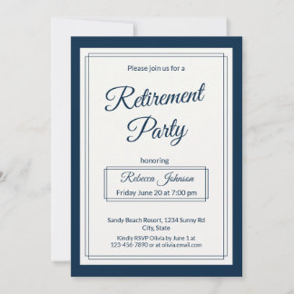 Retirement Party Classic Simple Navy And Cream Invitation