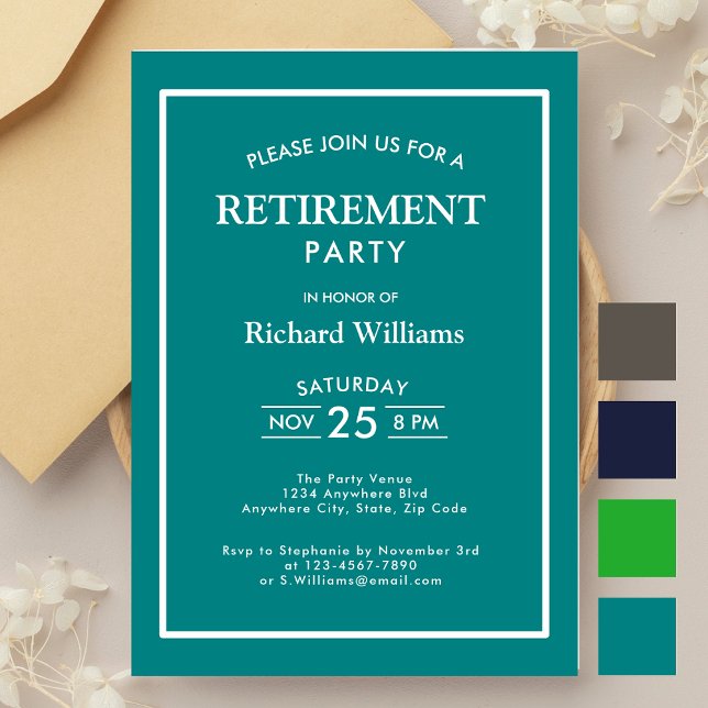 Retirement Party Classic Teal Invitation (Creator Uploaded)