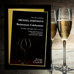 Retirement Party Classy Black Gold Glitter Invitation