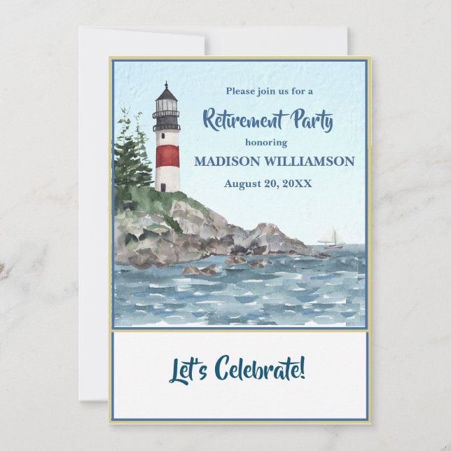 Retirement Party Coastal Lighthouse Water Announcement (Front)