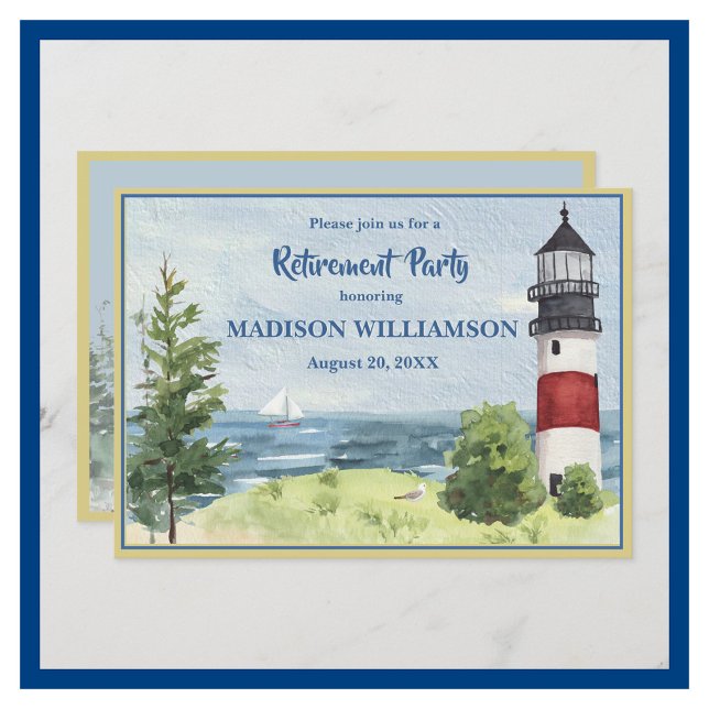 Retirement Party Coastal Lighthouse Water  Announcement (Creator Uploaded)