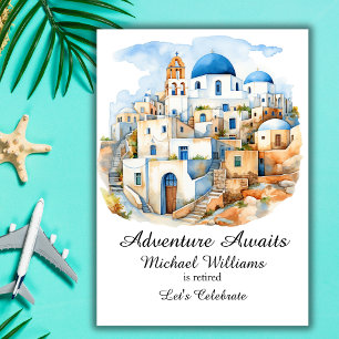 Retirement Party Colourful Greece Village Ocean Invitation