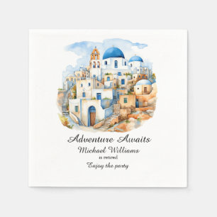 Retirement Party Colourful Greece Village Ocean Napkin