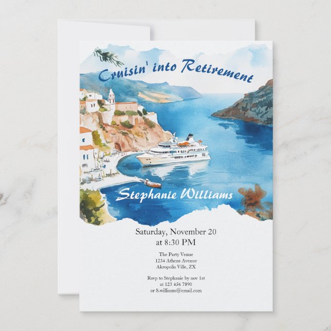 Retirement Party Cruising Destination Greece  Invitation (Front)
